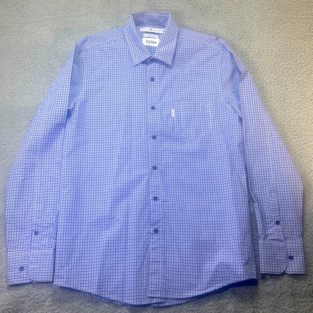 Five Four Long Sleeve Business Casual Shirt Size Medium Blue/White Plaid